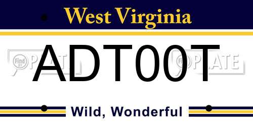 ADT00T West Virginia License Plate