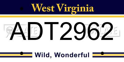 ADT2962 West Virginia License Plate