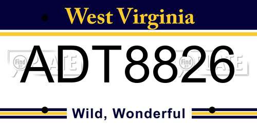 ADT8826 West Virginia License Plate