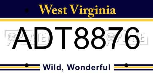 ADT8876 West Virginia License Plate