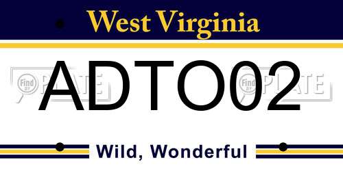 ADTO02 West Virginia License Plate