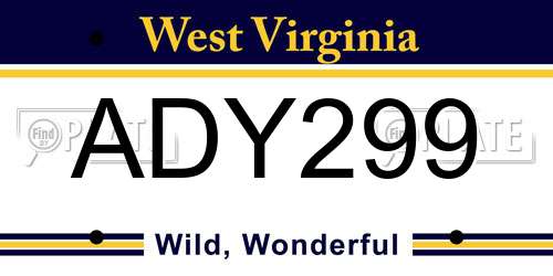 ADY299 West Virginia License Plate