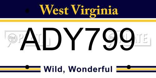 ADY799 West Virginia License Plate