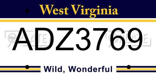 ADZ3769 West Virginia License Plate