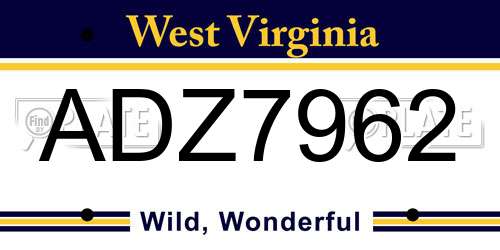 ADZ7962 West Virginia License Plate