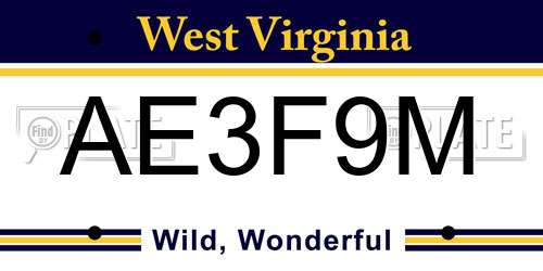 AE3F9M West Virginia License Plate