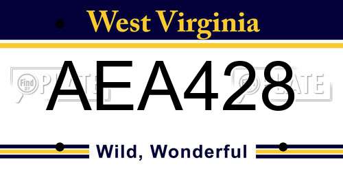 AEA428 West Virginia License Plate
