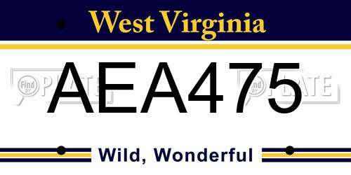 AEA475 West Virginia License Plate