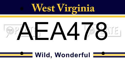 AEA478 West Virginia License Plate
