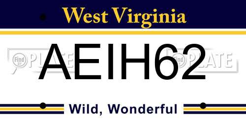 AEIH62 West Virginia License Plate