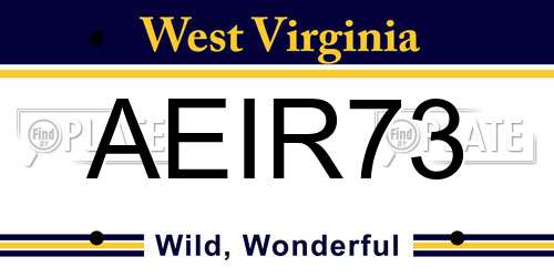AEIR73 West Virginia License Plate