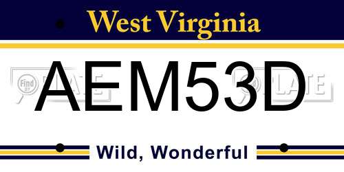 AEM53D West Virginia License Plate