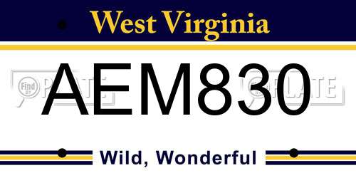 AEM830 West Virginia License Plate