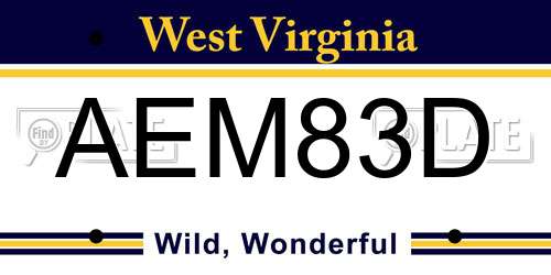 AEM83D West Virginia License Plate