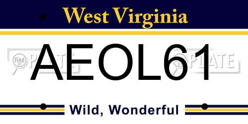 AEOL61 West Virginia License Plate