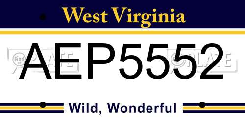 AEP5552 West Virginia License Plate