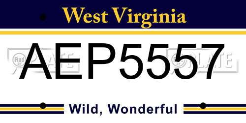 AEP5557 West Virginia License Plate