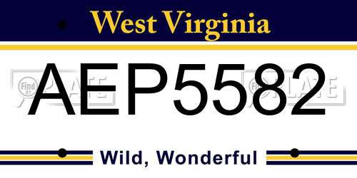 AEP5582 West Virginia License Plate