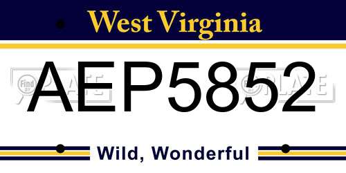 AEP5852 West Virginia License Plate