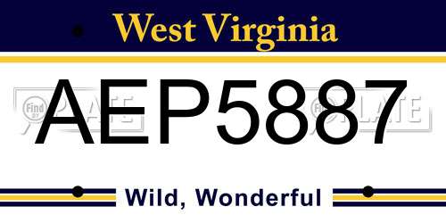AEP5887 West Virginia License Plate