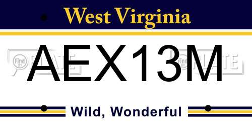 AEX13M West Virginia License Plate