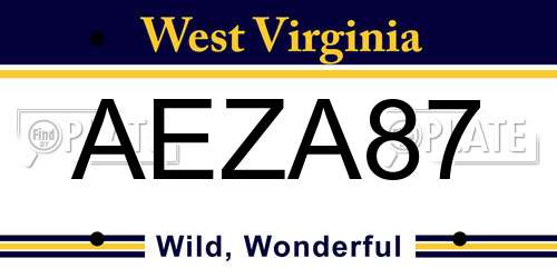 AEZA87 West Virginia License Plate