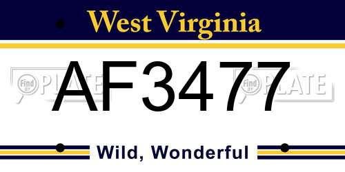 AF3477 West Virginia License Plate