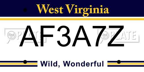 AF3A7Z West Virginia License Plate