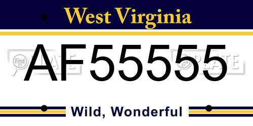 AF55555 West Virginia License Plate