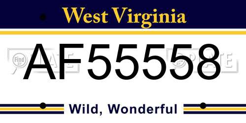 AF55558 West Virginia License Plate