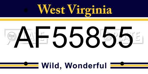 AF55855 West Virginia License Plate