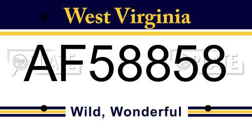 AF58858 West Virginia License Plate