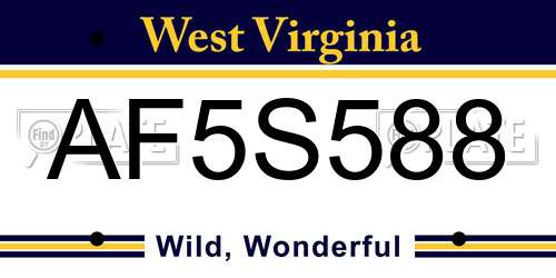 AF5S588 West Virginia License Plate