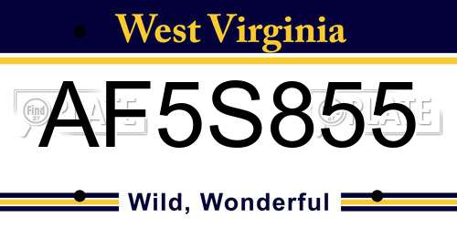 AF5S855 West Virginia License Plate