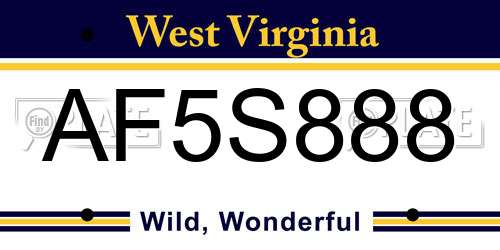 AF5S888 West Virginia License Plate