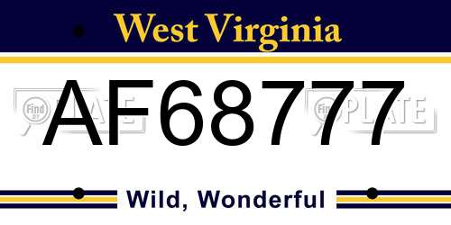 AF68777 West Virginia License Plate