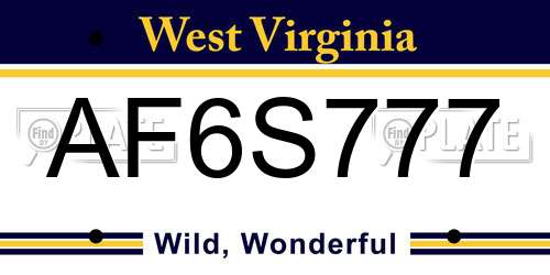 AF6S777 West Virginia License Plate