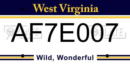 AF7E007 West Virginia License Plate