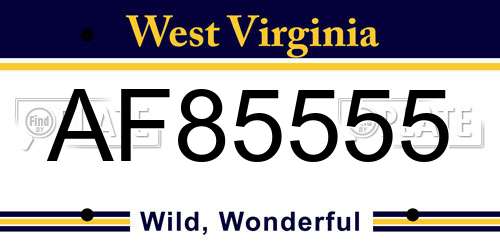 AF85555 West Virginia License Plate