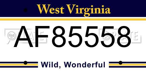 AF85558 West Virginia License Plate