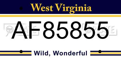 AF85855 West Virginia License Plate