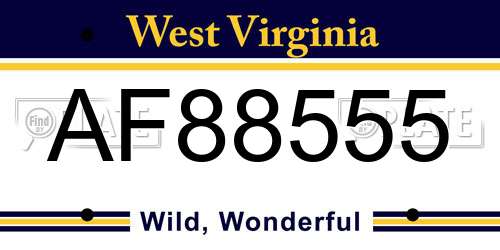 AF88555 West Virginia License Plate
