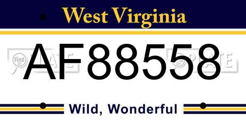 AF88558 West Virginia License Plate