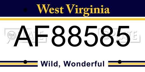 AF88585 West Virginia License Plate