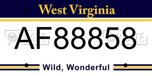 AF88858 West Virginia License Plate