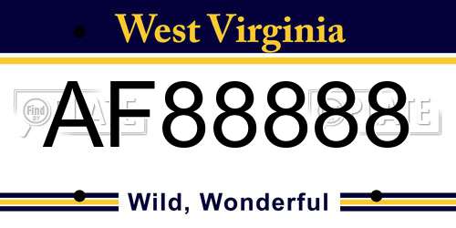 AF88888 West Virginia License Plate