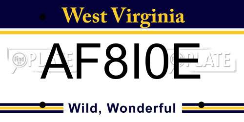 AF8I0E West Virginia License Plate
