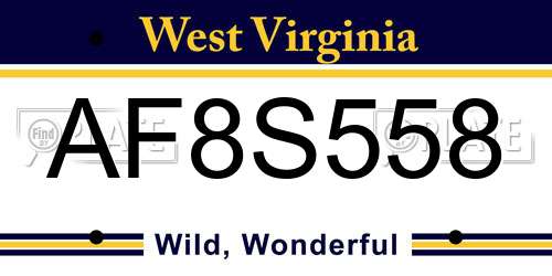 AF8S558 West Virginia License Plate
