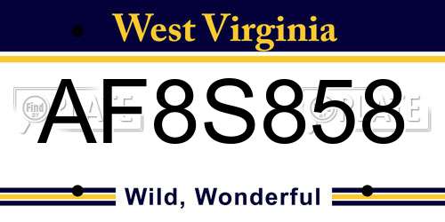 AF8S858 West Virginia License Plate