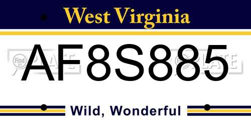 AF8S885 West Virginia License Plate